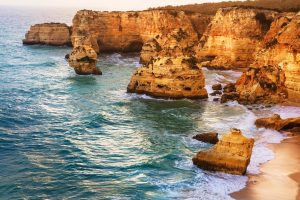 sunset beautiful beach praia da marinha algarve portugal