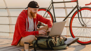 digital remote worker laptop bike