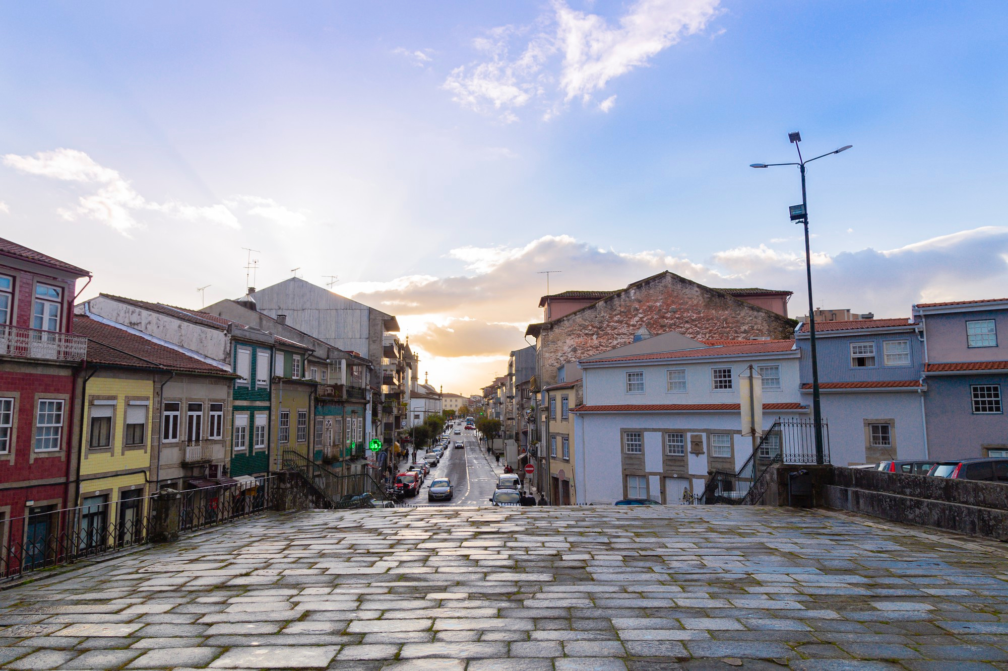 stone path city braga portugal with sunset november 2019